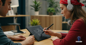 artista desenhando em uma mesa digitalizadora - gadget