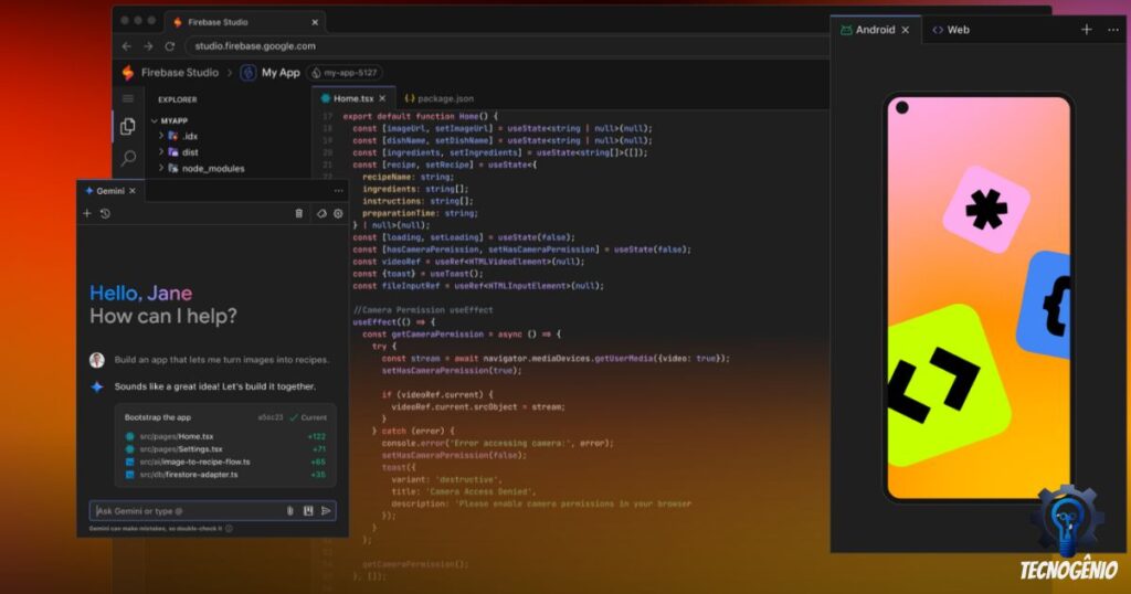 imagem ilustra uma programação de aplicativos utilizando a inteligência artificial do google Firebase utilizando inteligência artificial