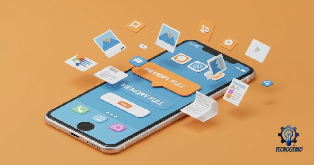 imagem de um celular com a memoria cheia exibindo apps em destaque