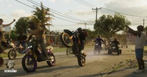 GTA 6 - imagem mostra passeata de motociclistas nas rua de vice city