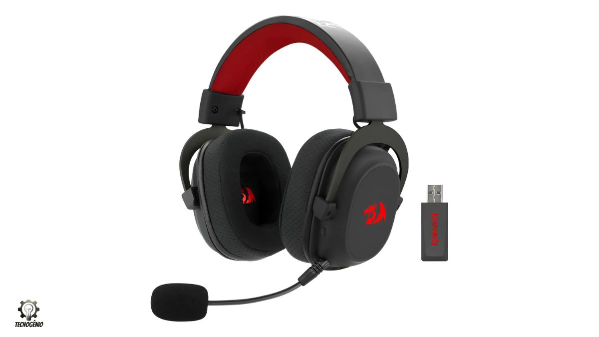 Headset Gamer Redragon H510-Pro Zeus Pro preto com iluminação RGB vista frontal