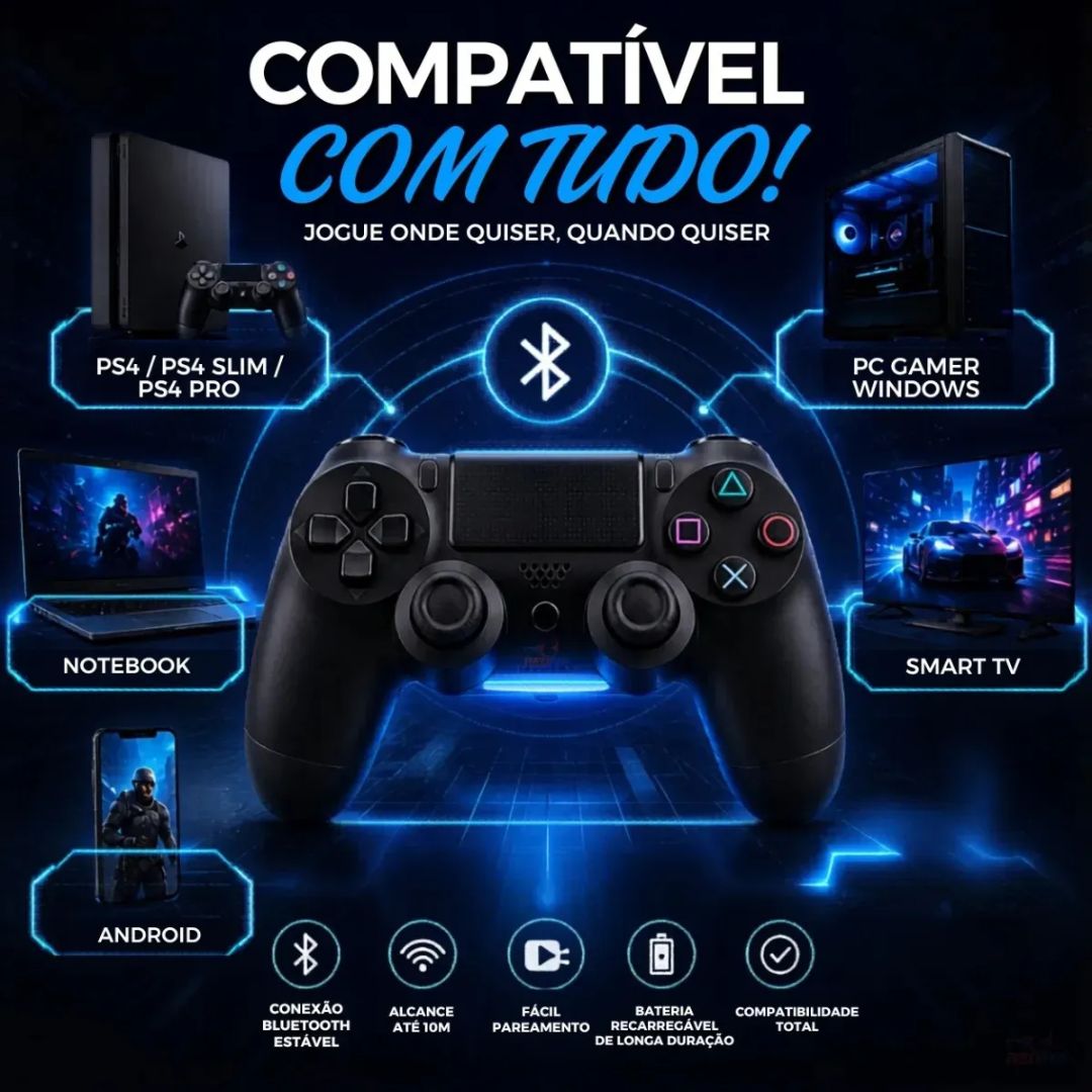 Controle Sem Fio Joystick Bluetooth Para Ps4 Videogame Tv
